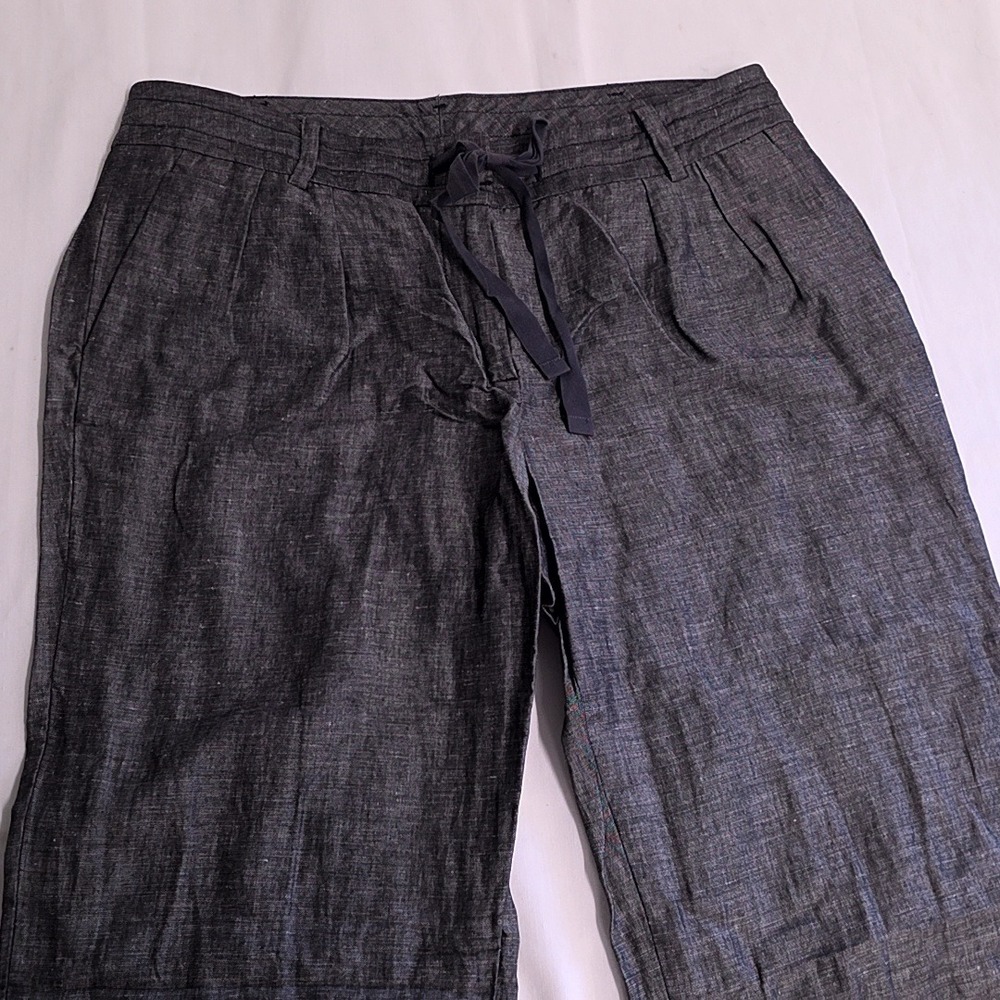 Talbots Pants Womens 12 Grey Linen Blend Signature Straight Leg Drawstring